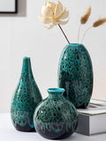 Ceramic Bud Vase Set, Fambe Blue Glazed Finish, Decorative Flower Vases (Blue-Set of 3) - color: Blue-set of 3