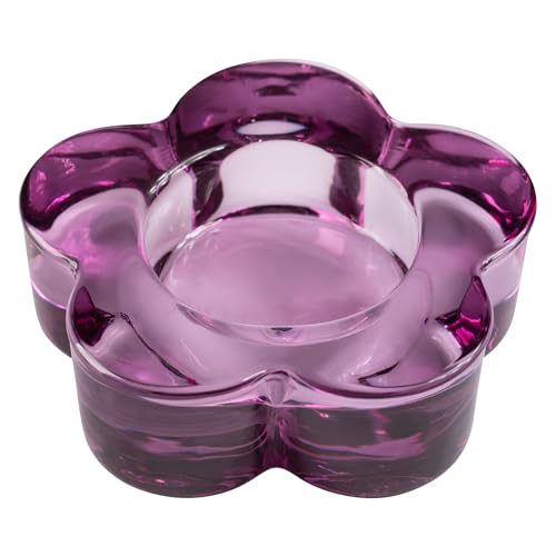 Karma Glass Flower Tealight Holder - Chunky Glass Candle Holder for Home & Party Decor, Wedding Table Centerpiece, Amethyst - color: Amethyst