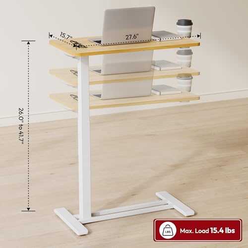 SANODESK Medical Adjustable Overbed Bedside Table with Hidden Casters, Pneumatic Mobile Laptop Computer Standing Desk Cart with Tray, Hospital and Home Use(27.6" W x 15.7" D, Maple) - color: Maple, size: Small