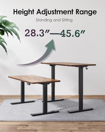 TIQLAB Standing Desk 47 x 24 inch, Electric Height Adjustable with Splice Board, Stand Up Desk, for Home Office, Black Frame/Rustic Brown Top - color: Rustic Brown, size: 47*24 inch