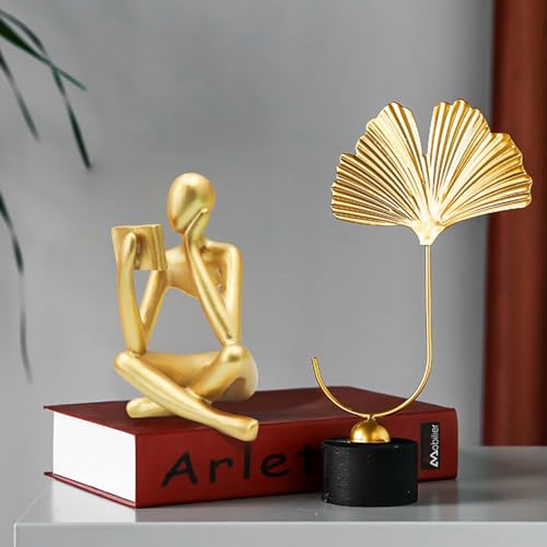 Jinkoozz Gold Reading Women Statue, Thinker Sculptures, Abstract Art Ornament, Modern Aesthetic Figurine Decoration, Suitable for Home Living Room Bedroom Office Shelf Table Desk Bookshelf Decor - color: Gold Right, size: Small
