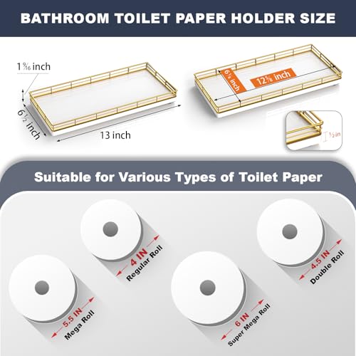 Bathroom Toilet Tank Tray, 13" Wood Toilet Paper Storage Basket Tray Back of Toilet Basket Organizer,Vanity Tray for Perfume Makeup Candle Decor, Gold & White - color: Gold & White, size: 13" x 6.5" x 1.5"
