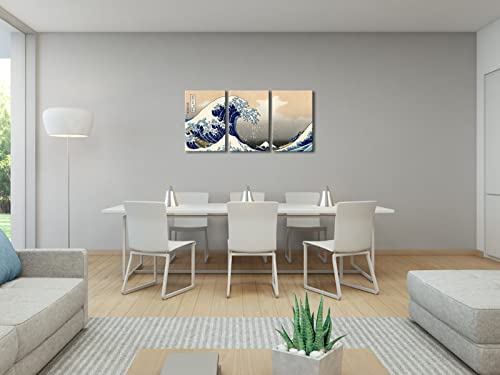 Wieco Art Great Wave of Kanagawa Katsushika Hokusai 3 Piece Modern Stretched Canvas Prints Artwork Abstract Pictures Paintings on Canvas Wall Art for Home Office Decorations Wall Decor - color: Great Wave, size: 16 x 24 inches (Unframed)