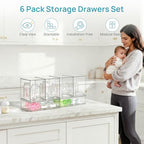 Vtopmart 6 Pack Clear Baby Bottle Organizer Set, Stackable Storage Drawers Ideal for Kichen Countertop, Vanity, Bathroom, Cabinet, Pantry Organization - style: 4 High+2 Wide