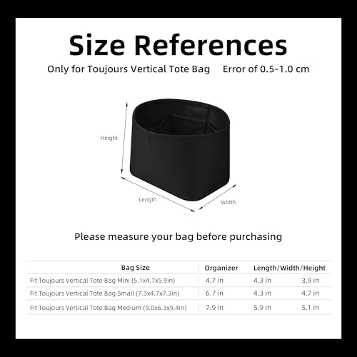 DGAZ Silk Purse Organizer Insert Fits Dior Toujours Vertical Tote Bags，Silky Smooth Bag Organizer，Luxury Handbag & Tote Shaper(Black,Small) - color: Black, size: Small