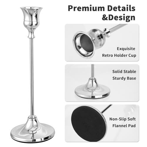 CHILL RECIPE Silver Taper Candle Stick Holders Tall Candle Holder, Vintage Candlesticks Holder Bulk for Home Decor Table Centerpiece Dining Party Festival Decorations (2 Set 6Pcs) - color: Silver, size: 2 Sets-6Pcs