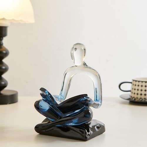 XINXUAN Resin Abstract Sculpture, Meditation & Reading Posture, Modern Home Decor Decor for Desk/Shelf, Art Statue (Think - Gold Foil Color) (Reading - Blue Gradient) - color: Reading - Blue Gradient
