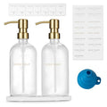 Glass Soap Dispenser - Dish Hand Soap Dispenser Set for Kitchen, Bathroom Soap Lotion Dispenser with 304 Rust Proof Pump, Tray, Clear Bottle/Gold Pump - color: Clear Bottle/Gold Pump + Tray + Funnel