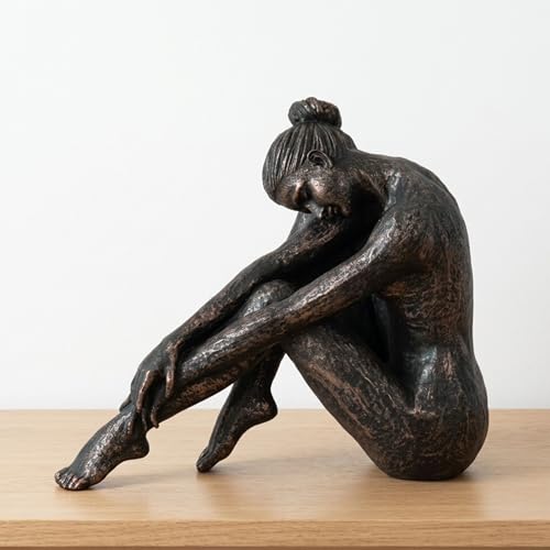 Elegant Resting Ballerina Sculpture for Home Decor - Decorative Figurine for Office, Shelf Display, or Living Room - Ornament for Coffee Table and Bathroom Accent - 10", Bronze & Copper - size: 9.0" H