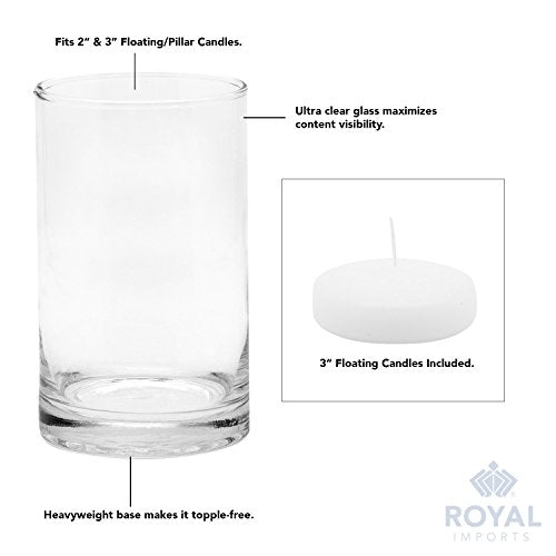 Royal Imports Glass Cylinder Flower Centerpiece Vases Set of 3 - Hurricane Candle Holder Pillar, Floating, Tealights - Use for Floral, Wedding, Home Decor, Holiday Includes 3 Floating Candles