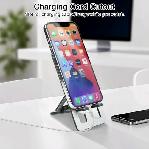 Foldable Aluminum Phone Stand – Adjustable Desk Holder for Travel & Office, Compatible with iPhone 16-13 Pro Max, Samsung S24-S8, Kindle – Gray
