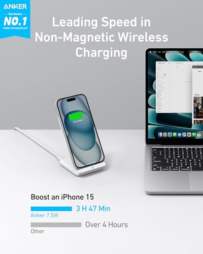 Anker 313 Wireless Charger (Stand), Qi-Certified for iPhone 17/17 Pro/17 Pro Max/16/15/14/13, 10W Fast-Charging Galaxy S23 S22 S21(No AC Adapter) - color: White, size: 1pack