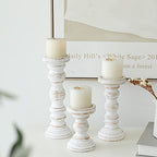 SWALLOWLIVING Rustic Farmhouse Wood Pillar Candle Holder Set of 3 for Candlestick, White - color: White