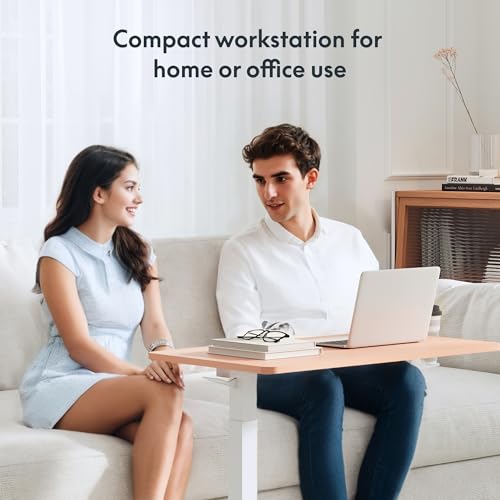 FLEXISPOT H7 Adjustable Overbed Bedside Table with Wheels Pneumatic Mobile Standing Desk Laptop Desk Rolling Computer Cart Movable Overbed Table Hospital Home Use(27.6" W x 15.7" D, Pink) - color: Pink, size: Small