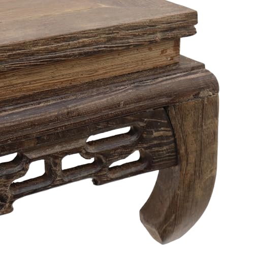 Wooden Display Stand Base 4.72" x 4.72" Wood Carved Craft Pedestal Traditional Wooden Base Oriental Antique Display Riser Square Pedestal Stands for Vase Crystal Ball Teapot Stone Flower Pot - size: Square, 4.72" x 4.72"