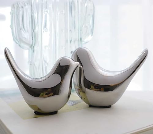 Set of 2 Silver Bird Sculptures, Silver Bird Decor,Bird Decorations,and Modern Fall Shelf Home Decor Accents for Living Room Shelves, Bookshelves, and Coffee Tables - color: Silver, size: S&M