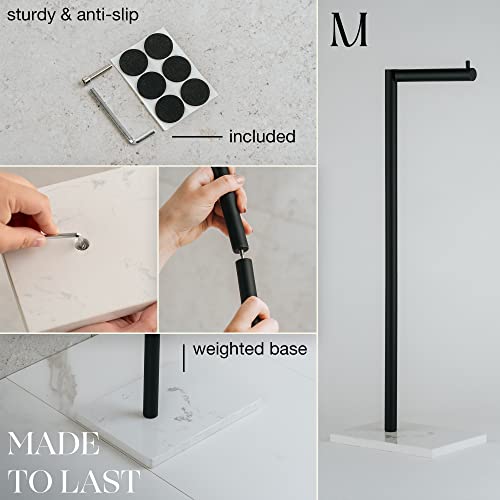 MARMOLUX ACC Free Standing Matte Black Toilet Paper Holder Stand White Marble Base and Storage - 4 Jumbo Roll Bathroom Hardware Toilet Tissue Organizer - Stainless Steel Bathroom Decor Accessory - color: Matte Black/White Marble