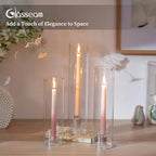 Glasseam Hurricane Taper Candle Holders: Set of 3 Glass Candlestick Holders with Clear Tall Cylinder Candle Sleeves for Centerpiece Table Outdoor Wedding Home Decor 9.84''/11.84''/13.78'' - size: Hurricane+Candlestick
