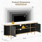 EROMMY 70" Fluted TV Stand, TV Entertainment Center with Storage for TVs Up to 80", Modern TV Console with Faux Marble Top, Curved Design, Tambour Sliding Doors (Black) - color: Black