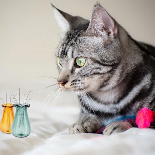 Andibro 2Pcs Cat Whisker Vase, Mini Vases for Flowers Miniature Vase Small Glass Vases Cat Whisker Holder Cat Memorial Gifts for Dog Or Cat Hair Keepsake Micro Landscape DIY Ornament (Green + Yellow)