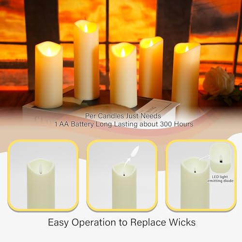 kakoya Flickering Flameless Candles, Battery Operated Acrylic LED Pillar Candles with Remote Control and Timer,Set of 9 (Ivory) - color: Ivory-9