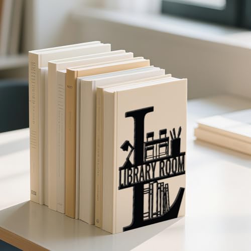 WADORN Library Room Metal Decorative Bookend for Shelves, Heavy Duty Book Ends for Heavy Books, Non-Skid Books Holder Stand for Desk, Book Support Stopper for Bookshelf Office Home, 5.3x4.3x7.9 Inch - color: Library Room