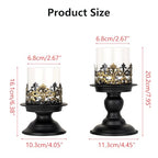 Gothic Hurricane Candle Holders, Black Metal with Glass Sleeve, Set of 2 Decorative Pillar Holders, 5.9 and 7.9 Inch Height, 4 Inch Diameter - size: Height 5.9 inches and 7.9 inches - 2 Pieces