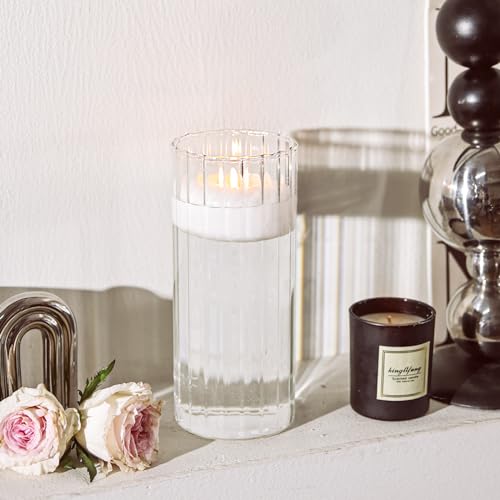 ComSaf Glass Cylinder Vases, Bud Vase for Centerpieces, 8 Inch Tall Ribbed Vase Hurricane Floating Candle Holder, Decorative Flower Vases for Wedding Reception, Home Decor, Housewarming Gift (Clear) - color: Clear