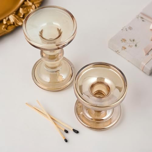 Glass Candle Holders, Set of 3 Candle Holders for Pillar Candles, Candlestick Holder for Pillar Taper TeaLight Candles, Table Centerpiece for Wedding Dining Living Room Home Decor