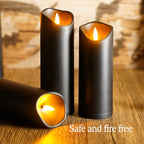 kakoya Flickering Flameless Candles, Battery Operated Plastic LED Pillar Candles with Remote Control and Timer, Set of 9 (Black) - color: Black