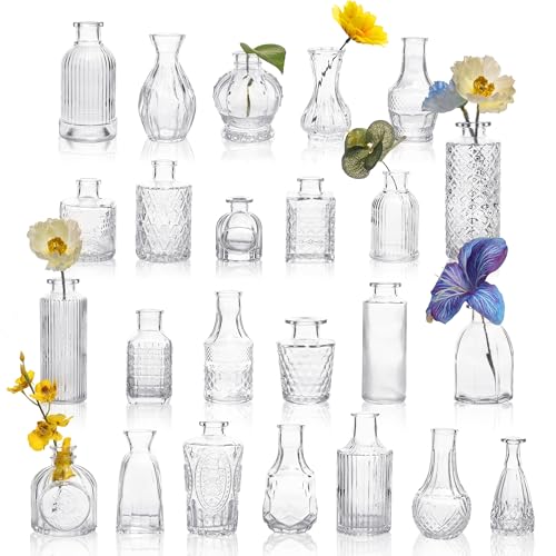 UMEIED 24 Pack Glass Bud Vases in Bulk for Centerpieces, Clear Vintage Decorative Small Vases for Flowers, Wedding Rustic Home Table Decor (Clear) - color: Clear