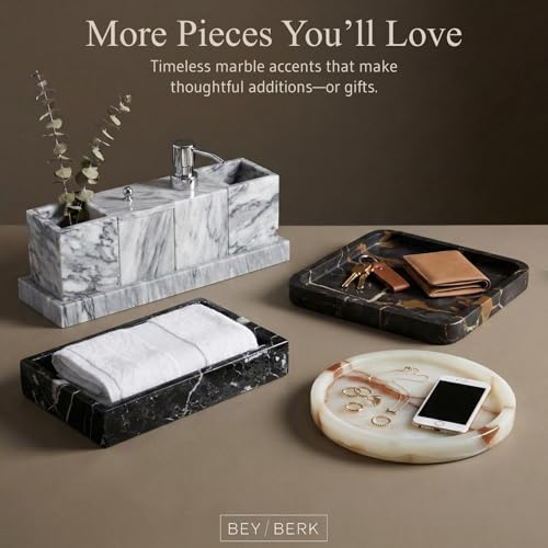 Bey-Berk International Green Onyx Marble Bath Tray, White & Tan - color: Green Onyx