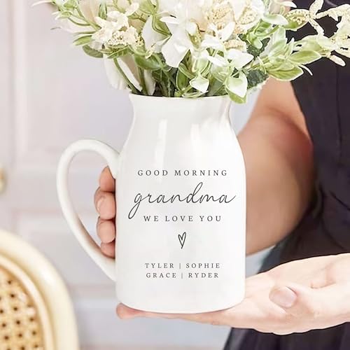 Personalized Grandma Ceramic Vase - Custom Good Morning Grandma We Love You Flower Vase with Grandkids Names, Unique Gift for Mom, Nana, Gigi, Mother's Day, Birthday - color: Style 01