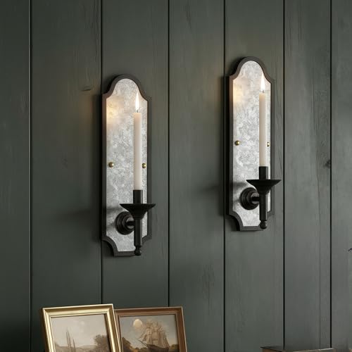 Vintage Wall Sconce Candle Holder, Black Bronze with Galvanized Metal Backplate, 16.14x4.92 Inch, Decorative Wall Mount, 2-Pack