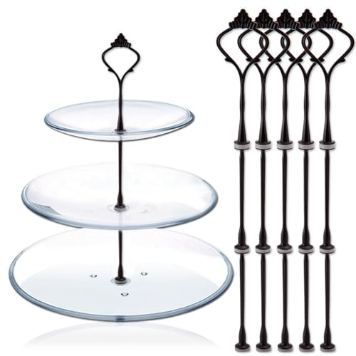 3 Tier Cake Stand Fitttings Kits Fruit Cake Plate Handle Fitting Cupcake Hardware Rod Stand Holder Black Crown 5 Sets（Plate not Included） - color: Black