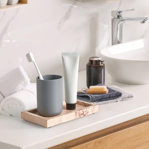 Natural Small Marble Vanity Tray, Luxury Stone Organizer for Bathroom & Kitchen | Holds Soap Dispenser, Jewelry, Perfume | Non-Resin, Non-Ceramic Décor - color: Pink, size: 7.9" x 4.3" x 0.8"