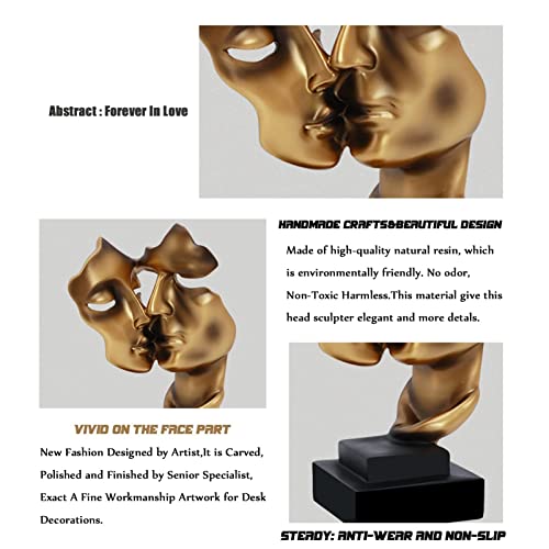 Couples Kiss Sculpture,Gold Thinker Resin Statue Ornaments,Silence is Gold Abstract Art Figurine,Abstract Style Sculptures,Living Room Desk Decorations,Bookshelf Decorative Objects - color: Gold