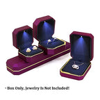 Luxury Ring Box, Square Velvet Wedding Ring Case Jewelry Gift Box with LED Light for Proposal Engagement Wedding, Purple - color: Purple, size: Ring Box