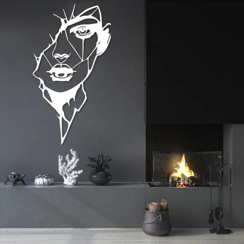 Abstract Wall Art, Abstract Woman Face Wall Decor, Minimalist Wall Art, Metal Women Sculpture, Line Wall Art, Abstract Woman Silhouette, Wall Decor for Bedroom, Gift for Her (White, 20"x35"|50x90cm) - color: White, size: 35"L x 20"W