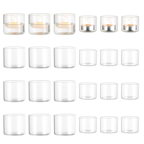 Romadedi Votive Tealight Candle Holders - 24 pcs Clear Glass Tea Light Holders Bulk Small Table Centerpieces Wedding Decor Party Dinner Home Decorations Festivals Christmas - color: Clear, size: S-12pcs+L12pcs