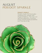 Forever Rose Hand-Dipped in 24K Gold, Peridot-Inspired August Birthstone with Sparkles, Real Rose in Luxury Gold Gift Box & Clear Glass Bud Vase – Perfect Ready for August Birthday or Any Occasion - color: August Peridot