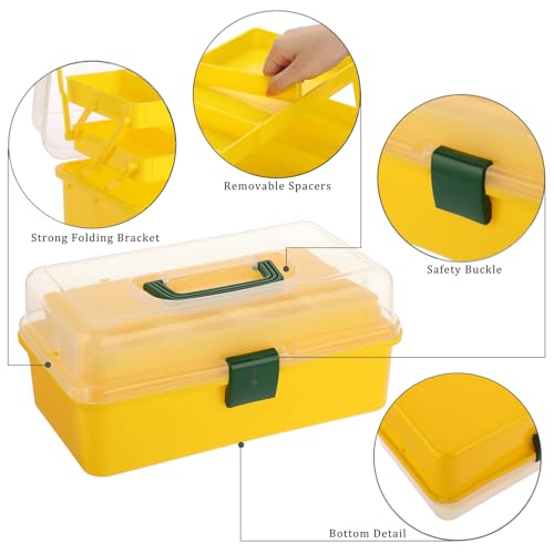 BTSKY 3-Layer Plastic Dividing Storage Box Craft Organizer with Adjustable Spacers Portable Handled Art Supply Organizer Multipurpose Home Utility Box for Sewing (Yellow+Green) - color: Yellow+Green