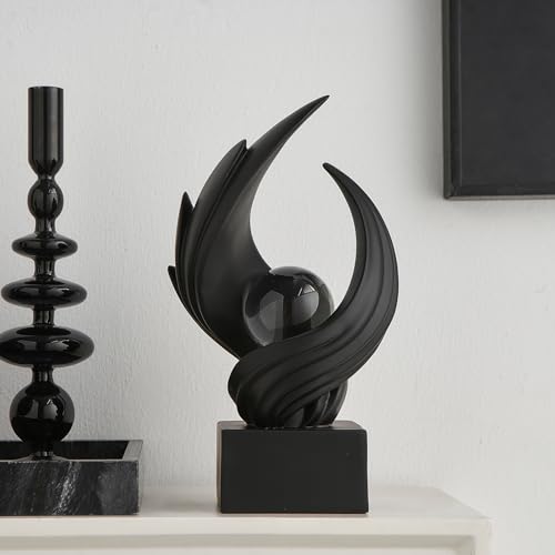 FJS Home Decor Modern Art Statue Decor, Coffee Table Bookshelf Shelf Decor Accents, Abstract Swirl-Shaped Sculpture Decorations for Dining Room Living Room Office (Black) - color: A-black