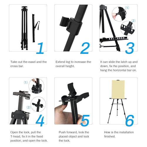 RRFTOK Artist Easel Stand,Metal Tripod Adjustable Easel for Painting Canvases Height from 21" to 66" with Reinforced Triangle,Carry Bag for Table-Top/Floor Drawing and Didplaying(3pack). - style: 66BL 3-pack