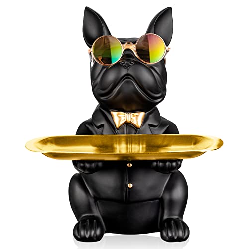 French Bulldog Statue,Resin Bulldog Key Tray for Entryway Decor, Key Holder Organizer for Entryway Table, French Bulldog Gifts Black