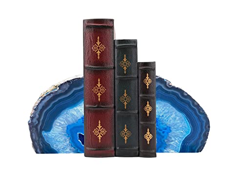 AMOYSTONE Natural Blue Agate Bookends, Heavy-Duty Multi-Purpose Book Ends for Shelves, Decorative Crystal Book Stopper, 4-6 LBS, Perfect for Office Bookcase - color: Blue, size: 4-6 Pounds