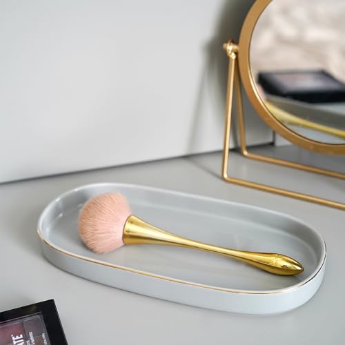 10x5 Bathroom Vanity Tray, Oval Ceramic Decorative Perfume Candle Tray for Bathroom/Kitchen Counter, Grey - color: Gray