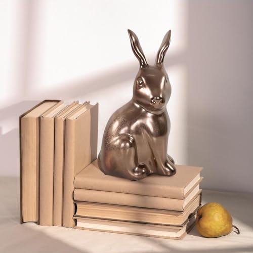 Howard Elliott Collection Rabbit Sculpture Ceramic Statue for Home and Garden Decor, Rich Antique Brass Figurine with Metallic Finish for Shelf Display in Living Room, 8.5 x 4.75 Inch - style: Rabbit