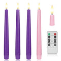 Flamelss Advent Candles, 9.6" Real Wax Flameless Taper Candles with Remote, 4 Pack Flickering LED Candle Battery Operated Candlesticks for Christmas, Catholic, Advent, Wreath, Purple and Pink - color: Purple and Pink