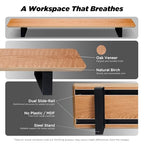 ULTRARM Moodular Wooden Monitor Stand 45.6” (116cm) Large Desk Organizer with Metal Slide Rails for Drawer, Tray, Laptop, Tablet, Phone & Headphones Customizable Riser for Organized Workspace Oak